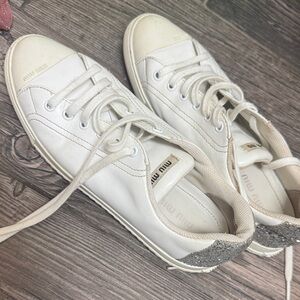Miu Miu Cream and Silver Women's Sneakers
